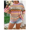 BEAUDRM Women's Plus Size Striped Crochet Sweater Long Bell Sleeve