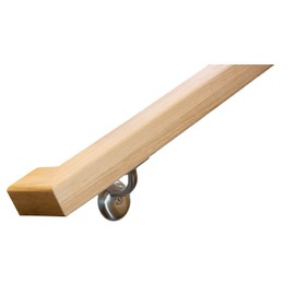 Modern Red Oak Handrail Kit with Wall Returns and Wall Mount Brackets. Rectangular 6002 Profile. Solid and Unfinished Red Oak. (Brush Nickel)