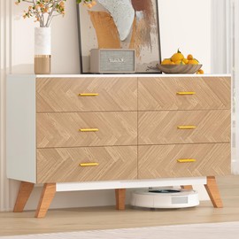 KOZIDO Modern Wood Dresser, 6 Drawer Double Dressers 6 Chest of Drawers, Storage Cabinet for Bedroom, Living Room, Hallway, Entryway - Oak