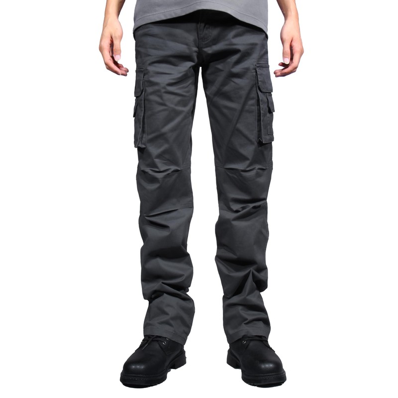 Soulsfeng Mens Grey Cargo Pants with Pockets Cotton Straight Stretch