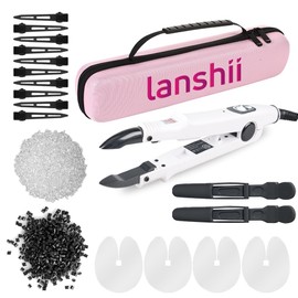 Lanshii Professional Hair Extension Kit Hair Extension Connector with Keratin Glue Granule Beads Acrylic Heat Shield for Keratin Extensions Matte Black Alligator Clips Matte Metal Clips