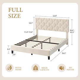 GAOMON Beige Full Bed Frame with Upholstered Headboard, Upholstered Bed Frame, Heavy-Duty Platform Bed Frame with Strong Wood Slats, No Box Spring Needed/Noise Free/Easy Assembly