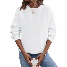 TICTICMIMI Women's Casual Crewneck Sweatshirts Long Sleeve Tops Loose Fit Fall Shirts White