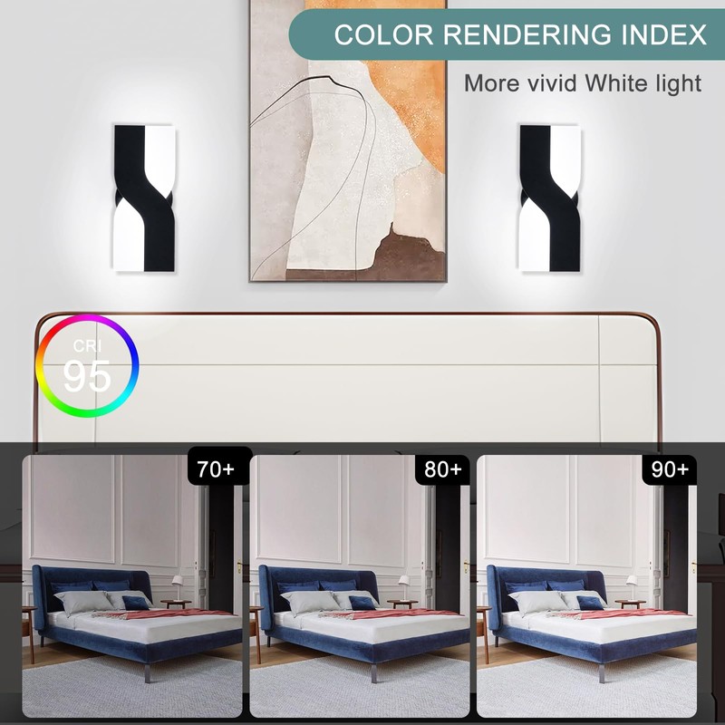 JERANDO Modern LED Wall Sconce, 8W Acrylic Indoor Black Wall