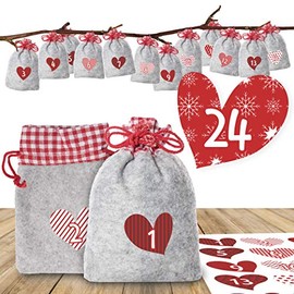 Adventino Advent Calendar to Fill - With 24 Christmas Felt Bags and Numerical Stickers