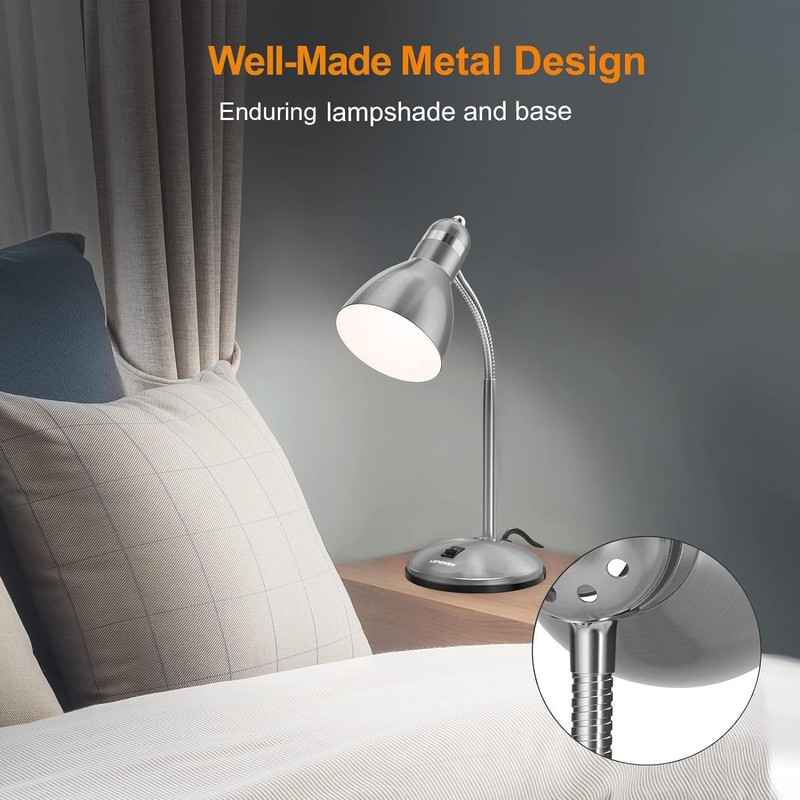 LEPOWER Metal Desk Lamp, Adjustable Goose Neck Table Lamp, Eye-Caring