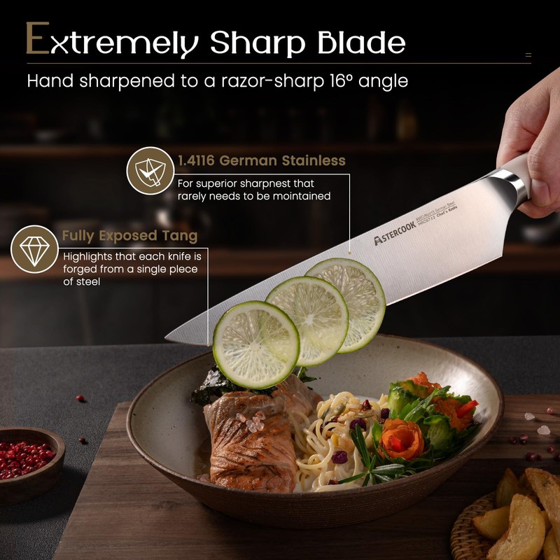 Knife Set, Astercook Kitchen Knife Set with Block, 15 Pcs