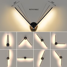 Kawell 12W LED Wall Light Hardwired with Switch 300° Rotatable Arms Modern Sconce Lighting for Living Room Bedroom Hallway Indoor Energy Efficient Fixture, Black 3000K