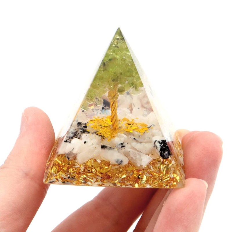 GOLD STONE Orgonite Pyramid Lucky Tree Natural Stone Gravel Moonstone