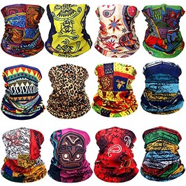 12 Pieces African Face Covering Bandanas Boho Neck Gaiter Balaclava Head Wrap Scarf for Women, Multi-color, Medium