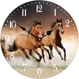 VIKMARI Wall Clock Silent Non Ticking - 14 Inch Running Horse Pattern Kitchen Wall Clock Quality Quartz Battery Operated Round Wall Clock for Home/Office/Classroom/School