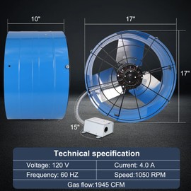 Criditpid 16 Inch Gable Mount Vent Attic Fan, Exhaust Ventilation Fan with Adjustable Thermostat for Gable, Home, Shed, Garage, Portable Building, 4A, 1050RPM, 1945CFM, Blue.