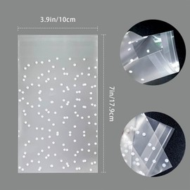 100 Pcs White Dotted Clear Self Sealing Cellophane Bags Candy Cookie Bags Treat Bags Resealable Plastic Pastry Bags Fits Gift Giving or Packaging Snacks (4x6 INCH)