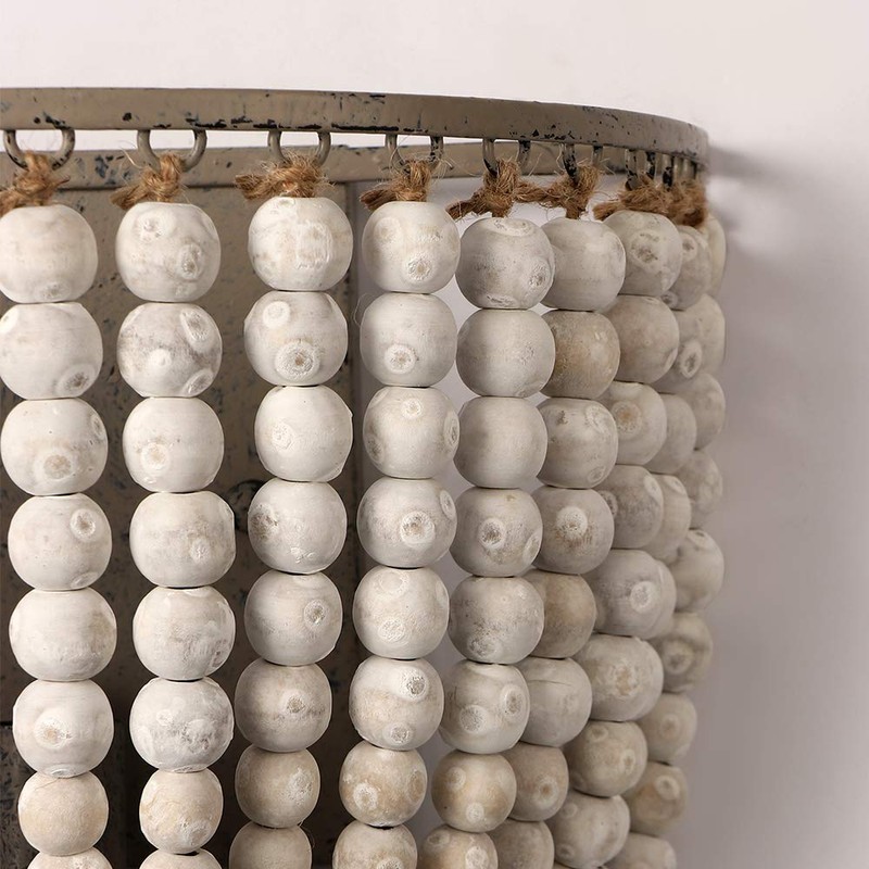 Newrays Vintage Wood Bead Wall Lamp Retro Antique with Hard