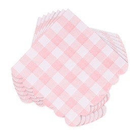 100 Pcs Pink Gingham Napkins Scalloped Plaid Cocktail Napkins Folded 5 x 5 Inches Dessert Disposable Napkins for Dinner Wedding Birthday Party
