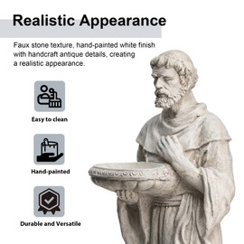 glitzhome St. Francis Garden Statue with Birdfeeder MGO Outdoor Decoration, 32.75" H, Concrete Gray