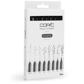Copic Multiliner, Black, Set Of 8, Black, For Art & Crafts, Colouring, Graphics, Highlighter, Design, Anime, Professional & Beginners, Art Supplies & Colouring Books
