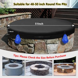 Outdoor Firepit Covers Round, Oxford Cloth Outdoor Rain, Snow and Wind Fire Pit Cover and Sandbag, Suitable for 48-50 Inch Round Built in Stone Firepits