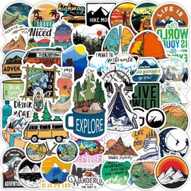 100PCS Outdoor Adventure Camping Travel Stickers, Vinyl Hiking Wild Animal Waterproof Stickers, Cup Mobile Game Console Luggage Sticker Pack, Outdoor Extreme Sports Stickers, Suitable