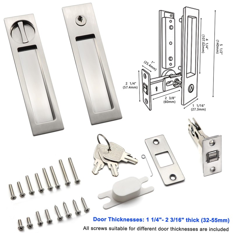 Dontay 2 Pack Pocket Door Handle with Lock and Edge