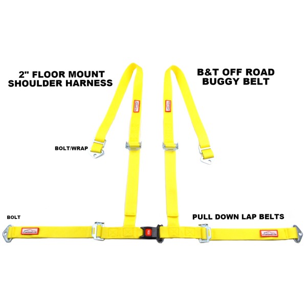 RACERDIRECT.NET YELLOW 4 POINT SEAT BELT HARNESS PULL DOWN LAP