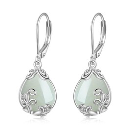 POPLYKE Jade Filigree Teardrop Drop Dangle Earrings Sterling Silver Leverback Earrings Jewelry for Women