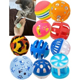 DIYUQISHI 10-Pack Colorful Sturdy Cat Toy Balls with Bells, Interactive & Energetic Play, Easy-Grab Cat Toys for All Breeds and Ages