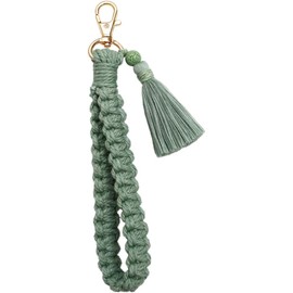 Llaveros De Macramé Para Mujer Pulsera De Muñeca Con Accesorio Retro Con Borlas Color Verde