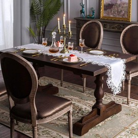 ARTABLE Rectangle Fabric Lace Table Runner Table Runners with Exquisite Macrame Embroidery for Bridal Shower Wedding Party Decorations Long Dinner Tables (White, Table Runner 16" x 104")