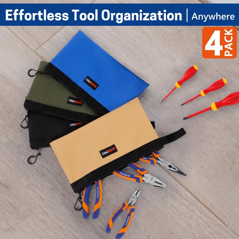 WISEPRO 4 PCS Zippered Tool Pouch, Multipurpose Tool Organisers Bags,