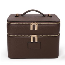 Bolsa de Maquillaje HiTotes Estuche de Tocador para Mujeres Estuche de Maquillaje Grande de Cuero Bolsa de Maquillaje para Viaje Bolsas de Aseo Doble Capa Bolsa Cosmética para Uso Diario