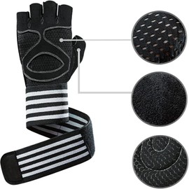 Workout Gloves for Men and Women Fingerless Exercise Gloves with Wrist Wrap Support Non-Slip Padding Gloves Wrist Strap Full Palm Protection for Weightlifting Fitness Training Climbing