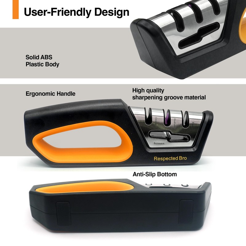 RESPECTED BRO 4-in-1 Knife and Scissors Sharpener, Premium Kitchen Knife