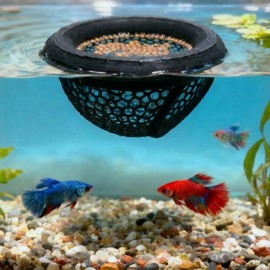 Aquarium Floating Betta Fish Skins, Betta or Shrimp Feeder, Cave and Hammock, Small Fish Feeding Rings, Aquarium Hiding Feeding Decorative Accessories (Black)