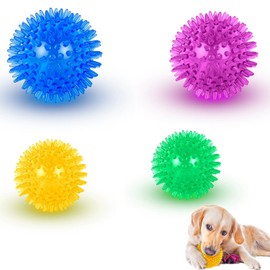 Asphodelia 4PCS Squeaky Dog Balls,Rubber Spiky Dog Balls for Large Medium Aggressive Chewers Teeth Cleaning, Dog Chew Toy Balls for Training & Boredom Buster
