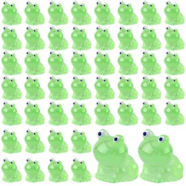 50pcs Mini Resin Luminous Frogs, Cute Tiny Glow in The Dark Frogs Miniature Glowing Frog Ornaments for Garden Dollhouse Decoration Crafts (Green)