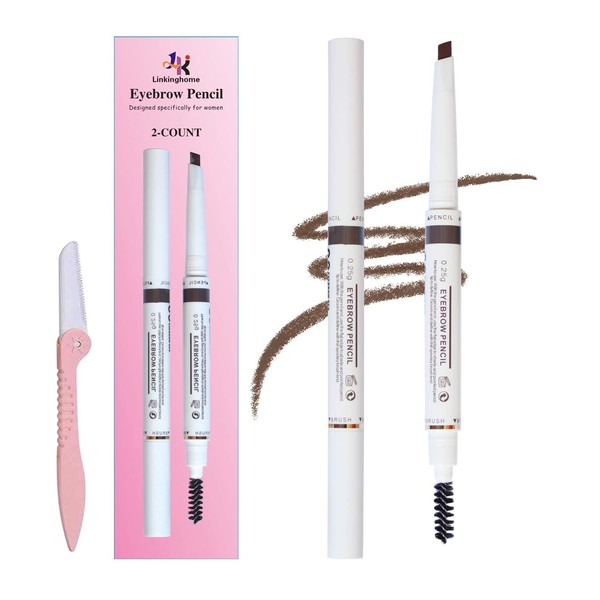 Eyebrow Pencil with Eyebrow Brush, Waterproof Eyebrow Pen for Long Lasting, Soft & Natural Eyebrow Makeup(2 Pack)