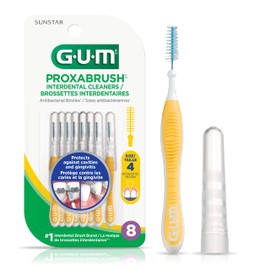 GUM Proxabrush® Go-Betweens® Reusable Interdental Cleaners, Antibacterial Bristles, Protective Travel Cap, 1514D, Yellow, Size 4, Moderate, 6 pack X8ct (48ct)