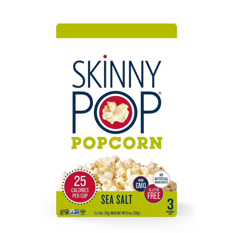 SkinnyPop Popcorn, Sea Salt Microwave, 2.8oz, 12 Boxes (3 Bags