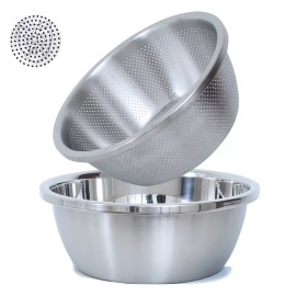 Paoli 304 Stainless Steel Microporous Colander, 4.5QT Large Capacity with Mixing Bo...