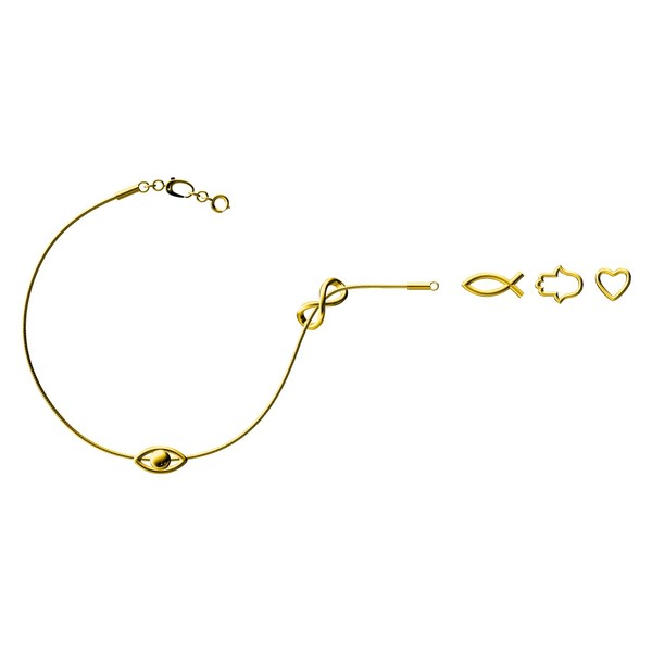 14K Gold Plated Openable Snake Chain Bracelet and Charms Set