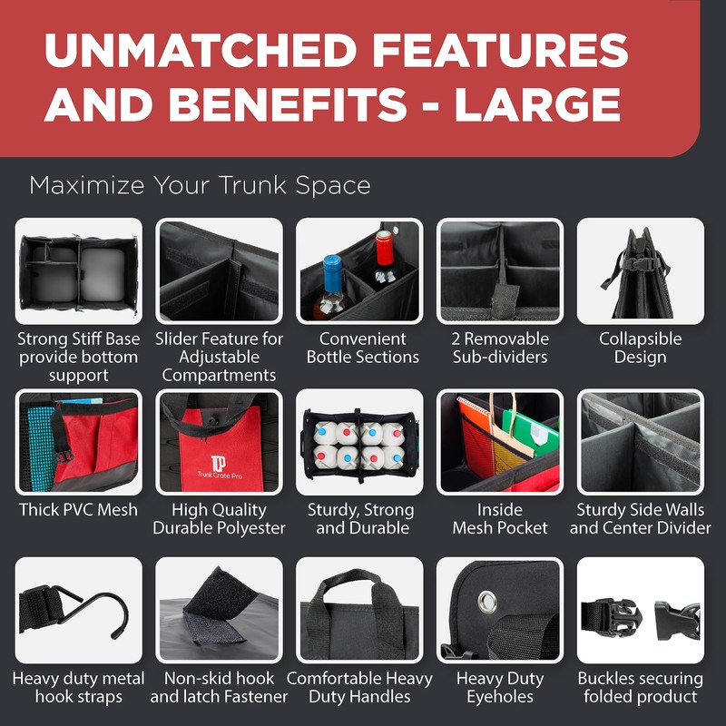 TRUNKCRATEPRO Red Car Accessories Trunk Organizer for Car, SUV Premium