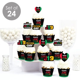 Big Dot of Happiness Happy Juneteenth - Cupcake Decoration - Freedom Day Party Cupcake Wrappers and Treat Picks Kit - Set of 24