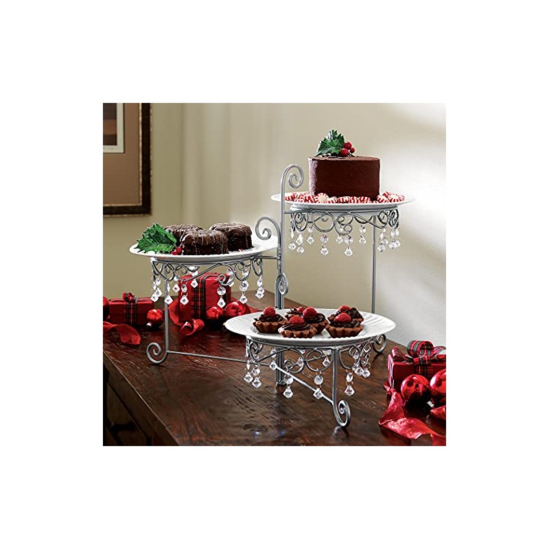 Collections Etc Beaded 3-Tier Silver Tone Swivel Server - Appetizers,