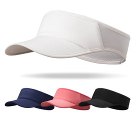 Adjustable Elastic Cord with Button Visor, Sun Protection Mesh Quick-Dry Sport Visor Hat Women Men for Running, Tennis&Golf White