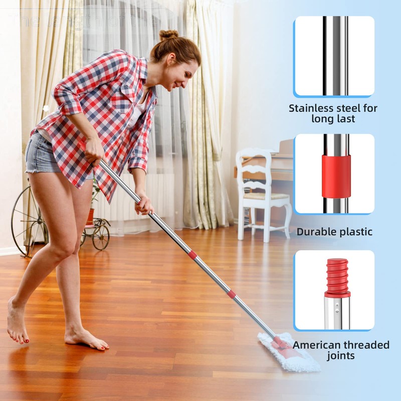 4-Section Spin Mop Replacement Handle，2.5-to-5 Foot Mop Stick Compatible with