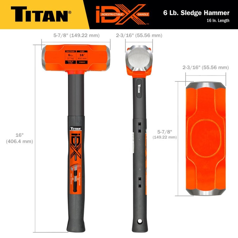 Titan iDX 63616 6lb Indestructible Sledge Hammer, 16-Inch Handle