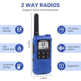 V22 Rechargeable Walkie Talkies for Adults 22 FRS Channels NOAA Weather Two Way Radios with LCD Screen Flashlight VOX Lithium Battery for Family Camping, Hiking, Skiing and Outdoor Adventures（4 Pack）