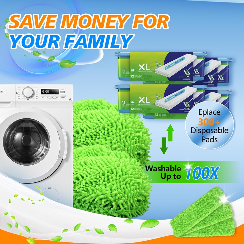 Yicotira Reusable Microfiber Mop Pads for Swiffer XL Mop -