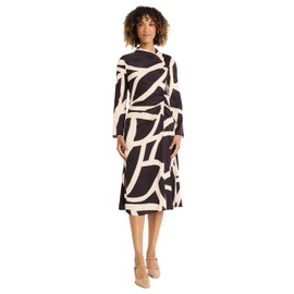 Maggy London Women's Asymmetric Draped Dress, Black/Creamtan